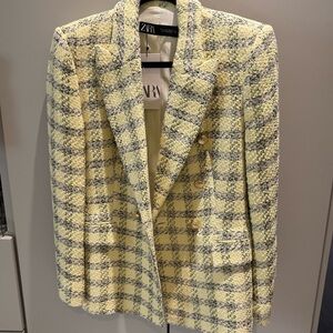 Zara Tweed Yellow and Checkered Blazer